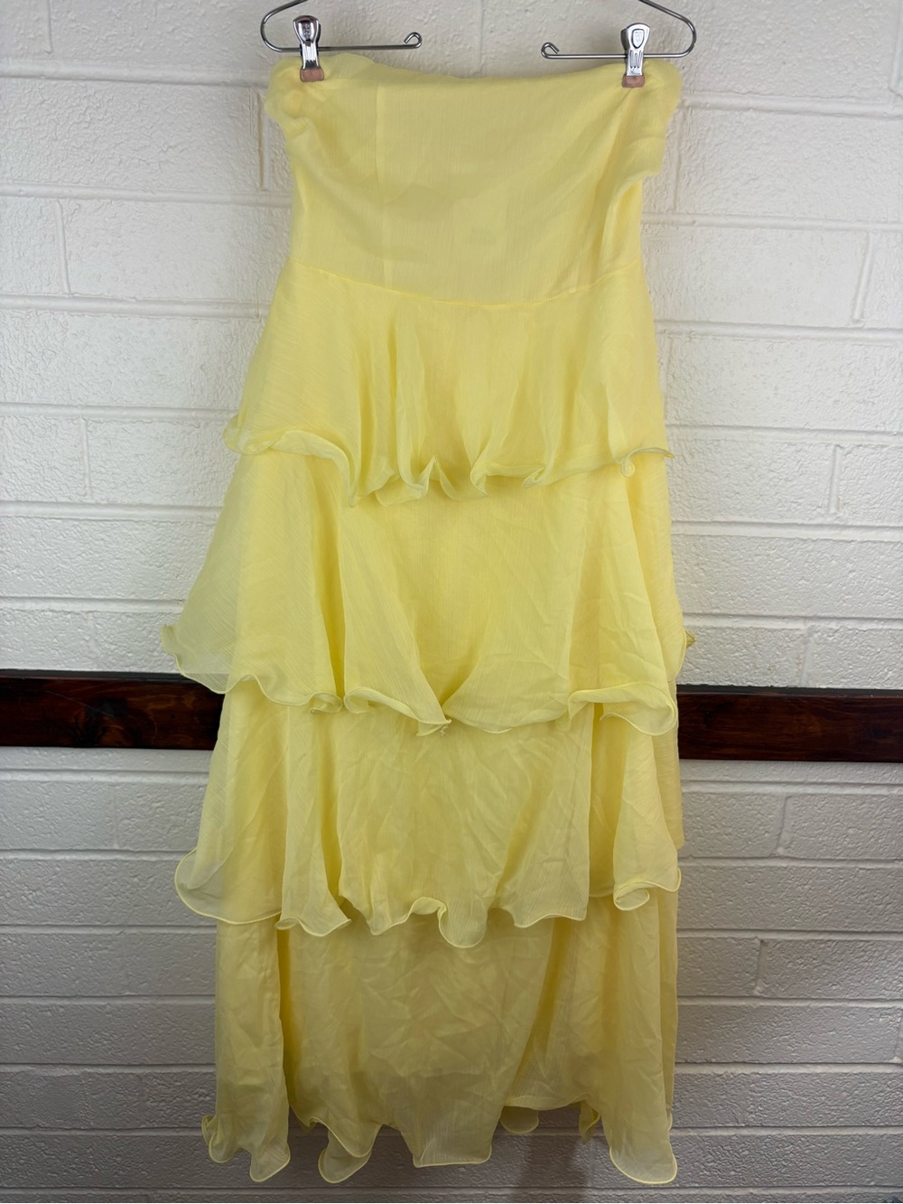 NWT Rosa Clothing Strapless Yellow Ruffled Tiered Maxi Dress
